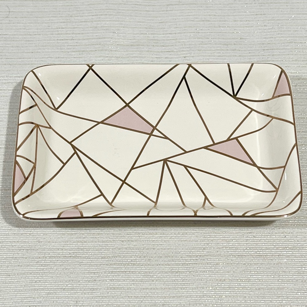 New In Box - Summer & Rose Jewelry Tray In Cream, Pink & Gold Geometric Design